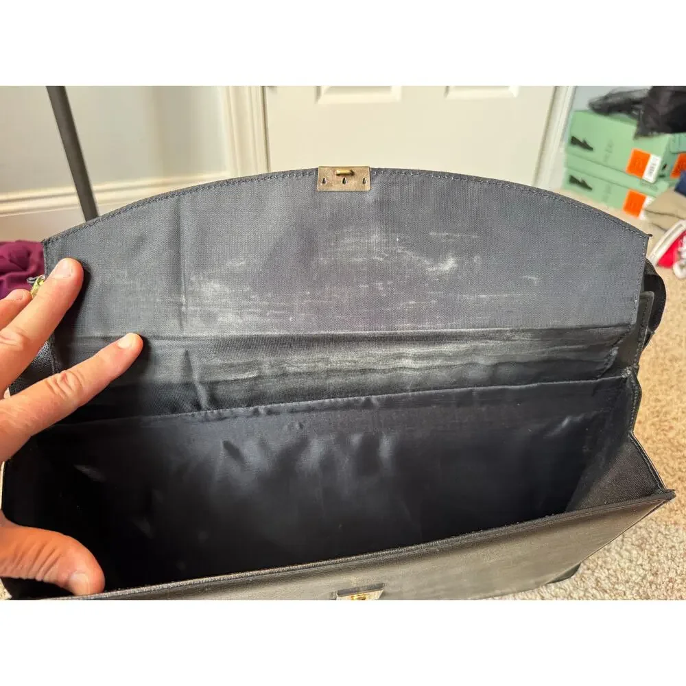 Vintage Black Leather Briefcase Crossbody Bag Made in Argentina